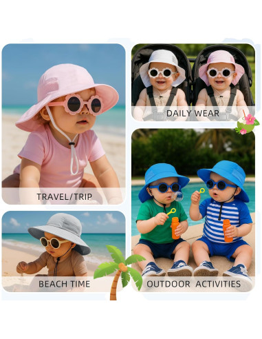 Sombrero de sol para bebés UPF 50+ y gafas ajustables 6-24 meses