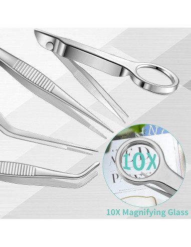 Juego de 8 Pinzas de Acero Inoxidable Honoson con Lupa