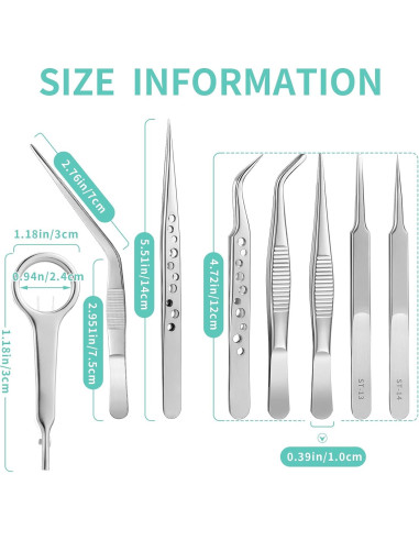 Juego de 8 Pinzas de Acero Inoxidable Honoson con Lupa