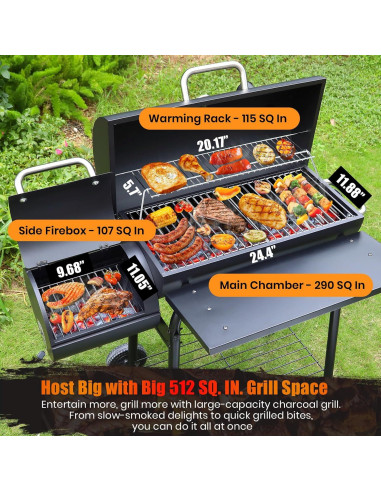 Parrilla de Carbón con Ahumador Offset SUNLIFER 15.3 kg