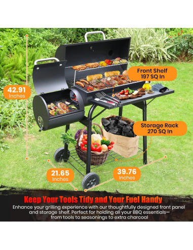 Parrilla de Carbón con Ahumador Offset SUNLIFER 15.3 kg