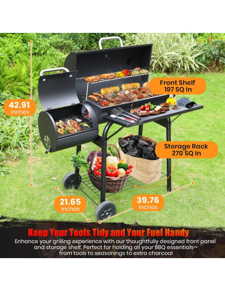 Parrilla de Carbón con Ahumador Offset SUNLIFER 15.3 kg