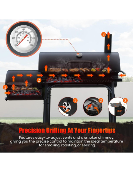 Parrilla de Carbón con Ahumador Offset SUNLIFER 15.3 kg
