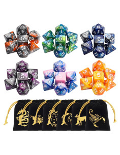 Conjunto de Dados Poliedricos CiaraQ 42 Piezas con 6 Bolsas