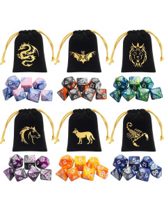 Conjunto de Dados Poliedricos CiaraQ 42 Piezas con 6 Bolsas 2