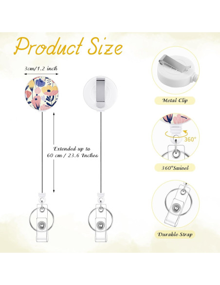 BESARME 3 Pack Porta Insignias Retráctil con Clip para Llaves