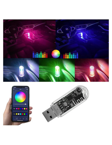 Lámpara LED RGB USB FZSSHYG para Interior de Coche, Control APP