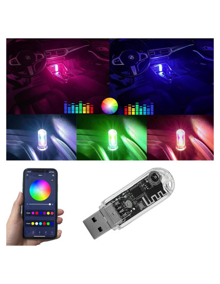 Lámpara LED RGB USB FZSSHYG para Interior de Coche, Control APP