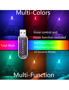 Lámpara LED RGB USB FZSSHYG para Interior de Coche, Control APP 2