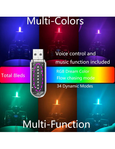 Lámpara LED RGB USB FZSSHYG para Interior de Coche, Control APP