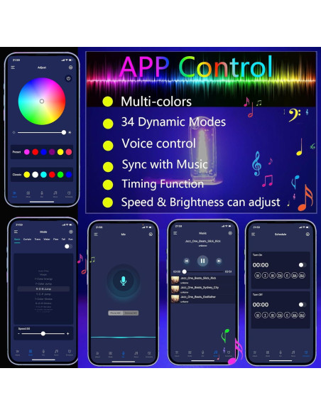 Lámpara LED RGB USB FZSSHYG para Interior de Coche, Control APP