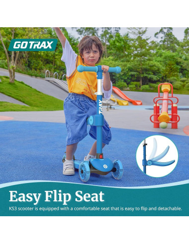 Scooter de empuje Gotrax KS3 para niños, 3 ruedas con luces LED