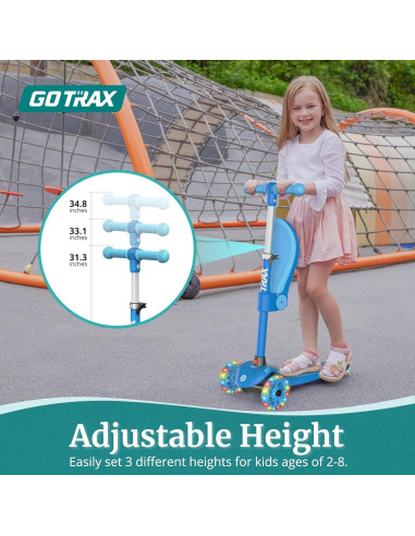 Scooter de empuje Gotrax KS3 para niños, 3 ruedas con luces LED