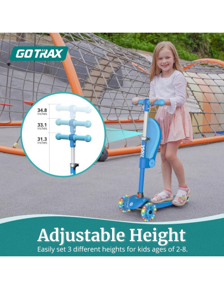 Scooter de empuje Gotrax KS3 para niños, 3 ruedas con luces LED