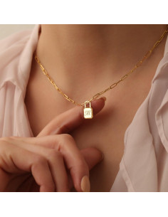 Collar de Candado Inicial Dainty MEVECCO Baño de Oro 18K 49.5-54.6 cm 2