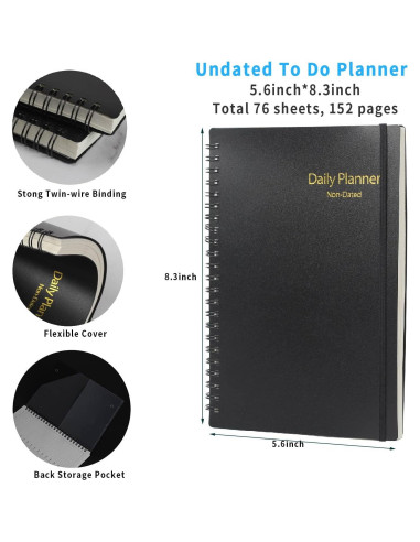 Planificador Diario Sin Fecha JIEYAN A5 152 Páginas 2 Paquete