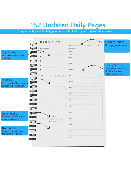 Planificador Diario Sin Fecha JIEYAN A5 152 Páginas 2 Paquete