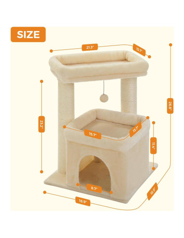 Árbol para Gatos PEQULTI Grande con Rascador y Perchera Beige
