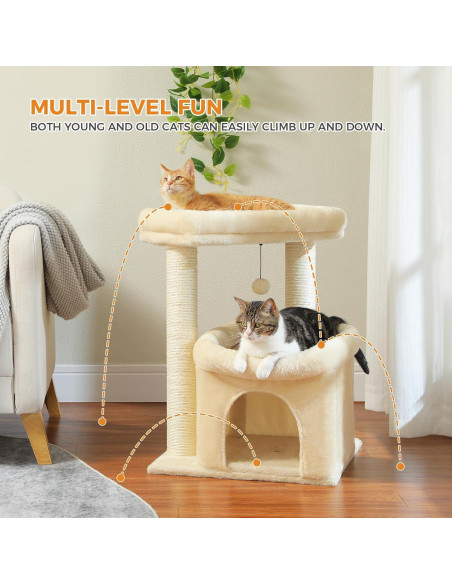 Árbol para Gatos PEQULTI Grande con Rascador y Perchera Beige