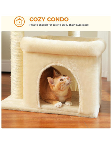 Árbol para Gatos PEQULTI Grande con Rascador y Perchera Beige