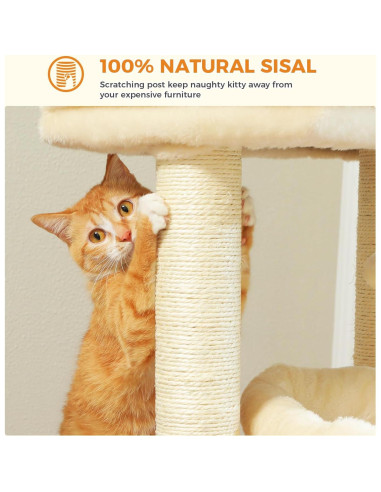 Árbol para Gatos PEQULTI Grande con Rascador y Perchera Beige