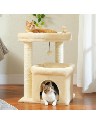 Árbol para Gatos PEQULTI Grande con Rascador y Perchera Beige