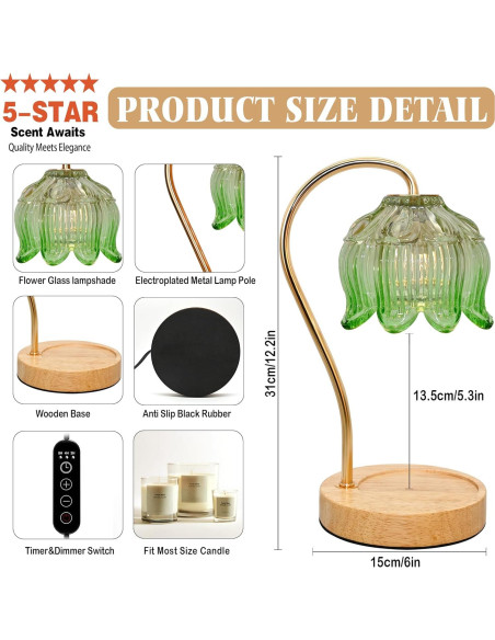 Lámpara Calentadora de Velas NONVJJ Verde con Temporizador