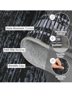 Alfombra de Área Lavable GlowSol 9x12 Antideslizante Negra 2