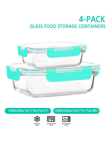 Set de Contenedores de Almacenamiento de Vidrio MCIRCO 4 Piezas