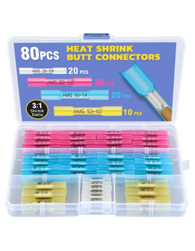 Conectores Termorretráctiles Haisstronica 80PCS AWG 26-10 Impermeables