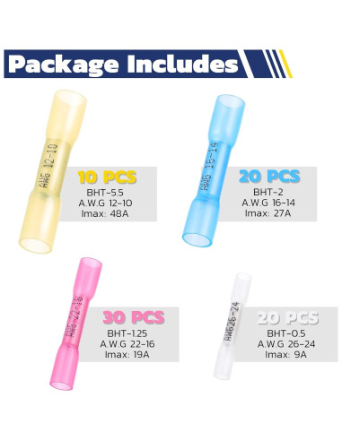 Conectores Termorretráctiles Haisstronica 80PCS AWG 26-10 Impermeables