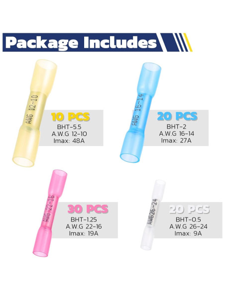 Conectores Termorretráctiles Haisstronica 80PCS AWG 26-10 Impermeables