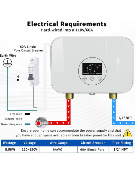 Calentador de Agua Eléctrico Sin Tanque Kweetle 5500W 120V