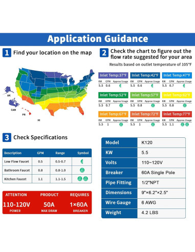 Calentador de Agua Eléctrico Sin Tanque Kweetle 5500W 120V