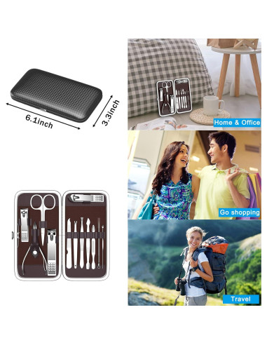 Kit de Manicura y Pedicura Tseoa 12 Piezas Estuche Viaje