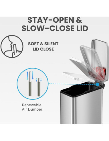 Basurero Slim iTouchless 11.4L Acero Inoxidable Control Olores