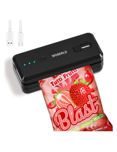 Mini Sello de Bolsas WOSERLD 2 en 1 Recargable 10 cm Negro