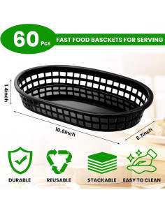 60 Cestas de Comida Rápida Negras Jaoruizer 27x17 cm 2