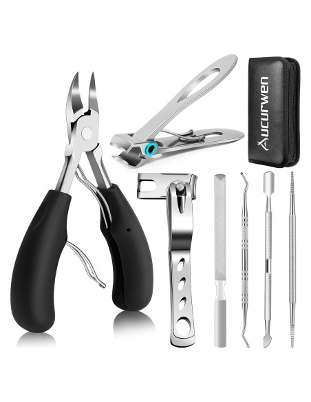 Cortauñas Aucurwen para Uñas Gruesas 7 Piezas con Mango Ergonómico