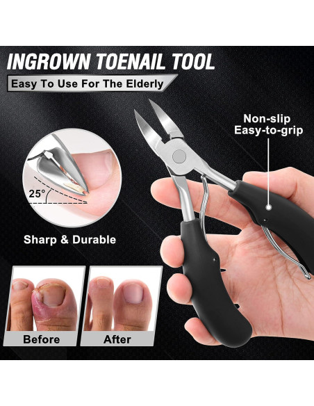 Cortauñas Aucurwen para Uñas Gruesas 7 Piezas con Mango Ergonómico