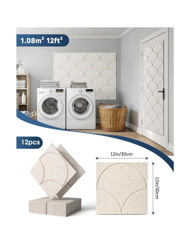 Paquete de 12 paneles acústicos autoadhesivos Woovio 30x30 cm beige
