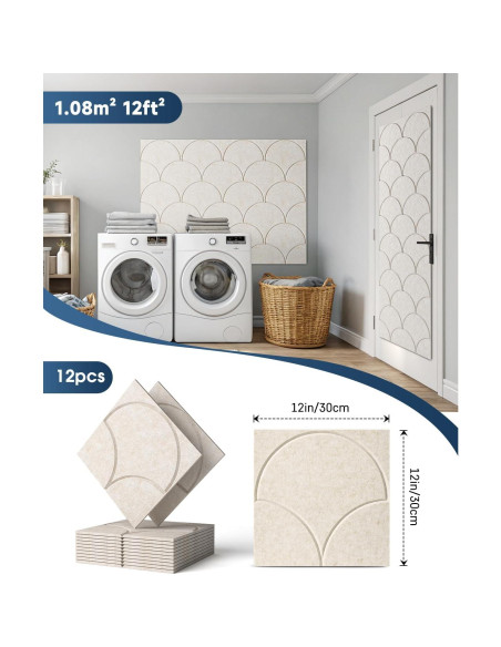 Paquete de 12 paneles acústicos autoadhesivos Woovio 30x30 cm beige