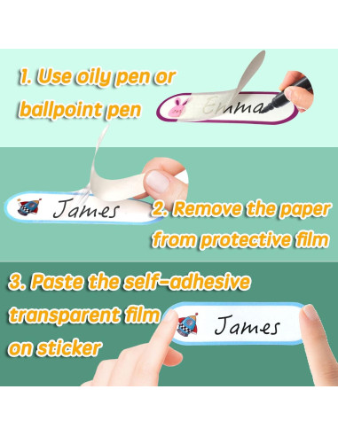 64 Etiquetas de Nombre Impermeables Giliger para Niños