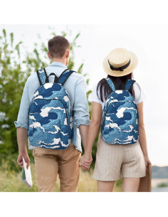 Mochila de Lona Ligera GVGOAGL 15" Olas Azules y Blancas 2