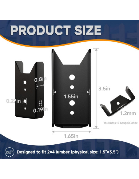 20 Soportes para Cercas 2x4 Fadachai - Acero Recubierto Negro