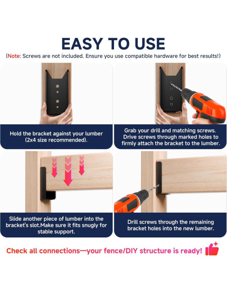 20 Soportes para Cercas 2x4 Fadachai - Acero Recubierto Negro