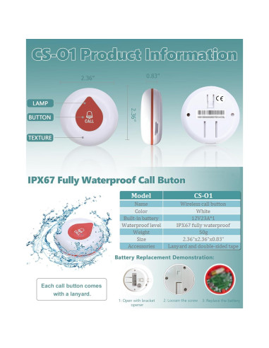 Botón de Llamada Inalámbrico WNKRUN CS-O1 Impermeable