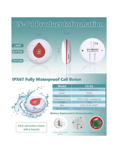 Botón de Llamada Inalámbrico WNKRUN CS-O1 Impermeable