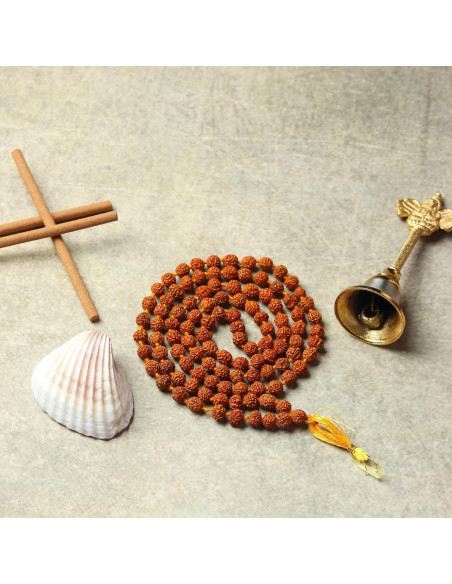 Mala de Rudraksha 5 Mukhi Original con Bolsa de Japa 8mm