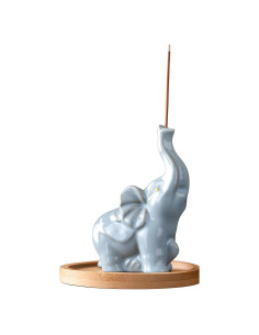 Soporte de Incienso de Cerámica Elefante Azul 8.9 cm con Bandeja